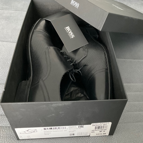 BOSS ITALIAN-MADE LEATHER  BRODERS. BLACK SHOES - Picture 3 of 12